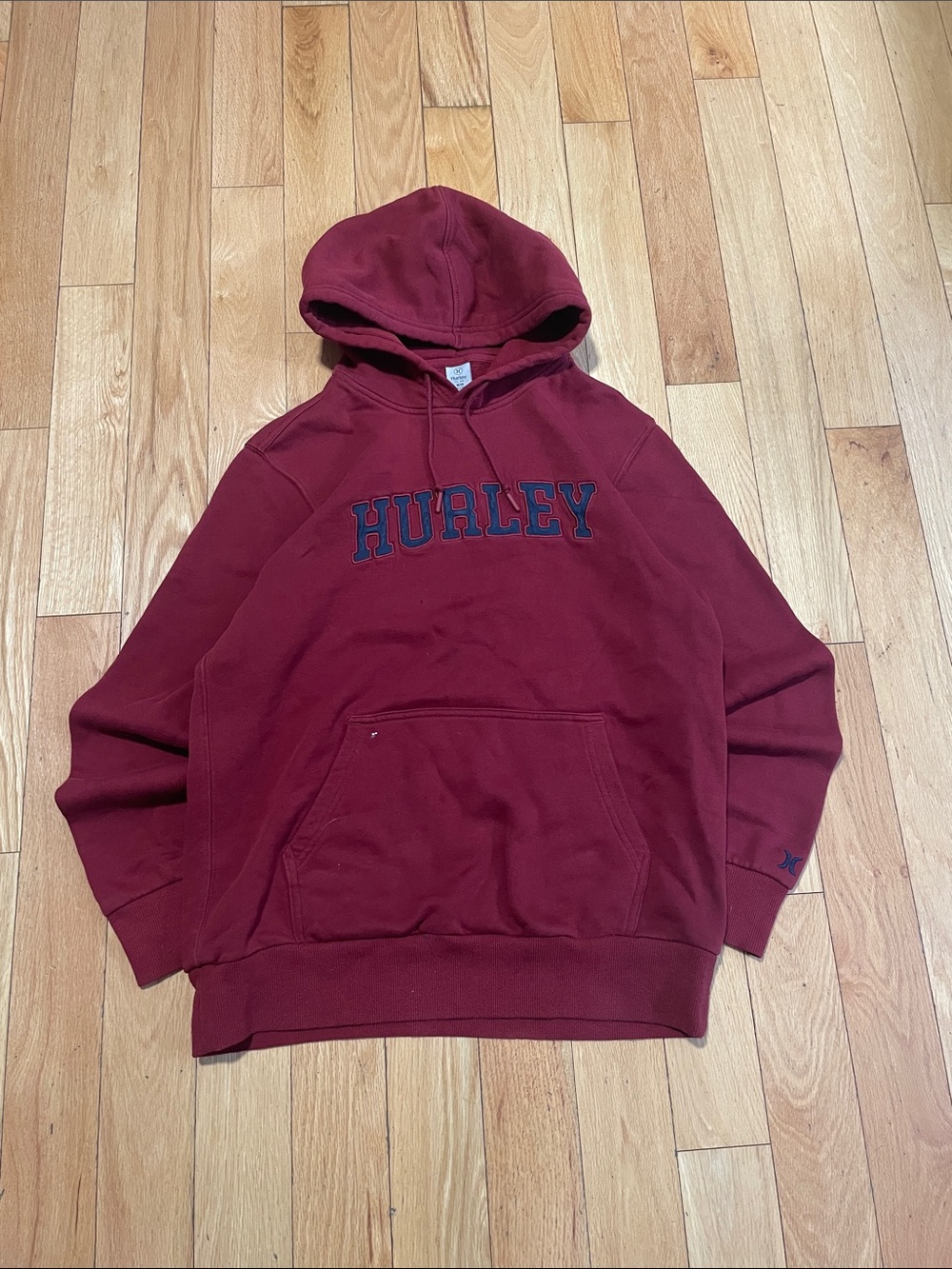 Hurley Men's Burgundy Crewneck Hoodie with Navy Logo
